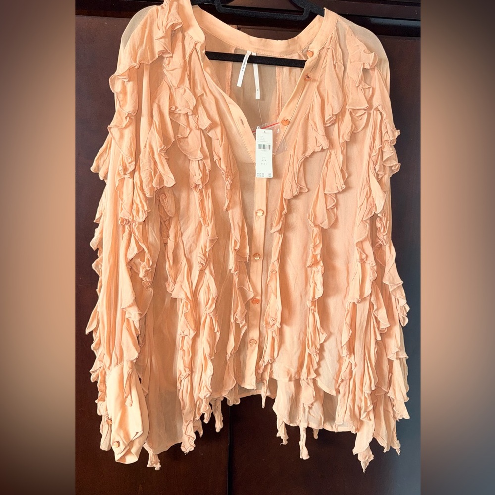 Anthropologie ruffled button down 2X NWT